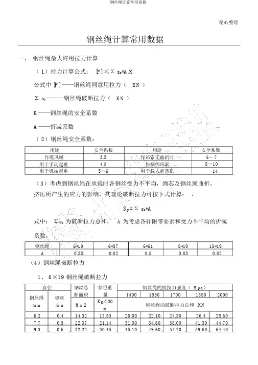 钢丝绳计算常用系数