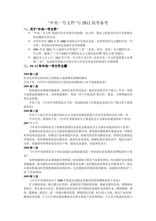 2012中央一号文件与高考备考