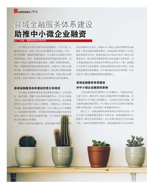 县域金融服务体系建设助推中小微企业融资