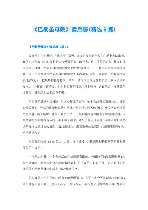 《巴黎圣母院》读后感(精选5篇)