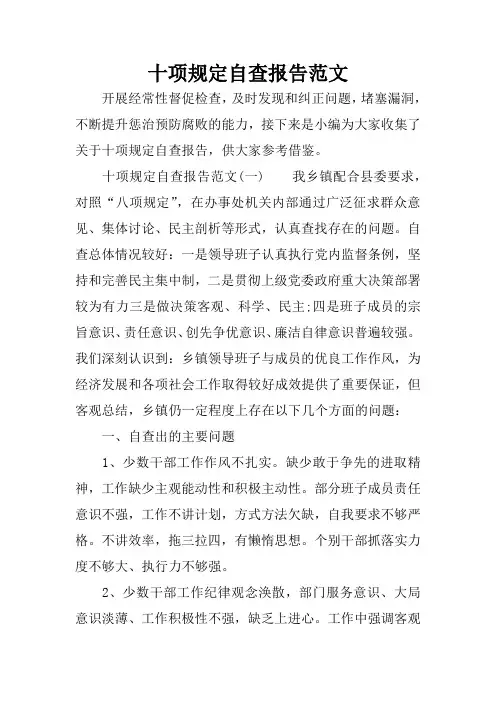 十项规定自查报告范文
