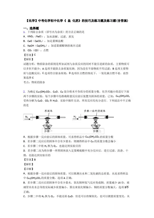 【化学】中考化学初中化学《 盐 化肥》的技巧及练习题及练习题(含答案)