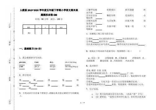 人教版2019-2020学年度五年级下学期小学语文期末真题模拟试卷CR5