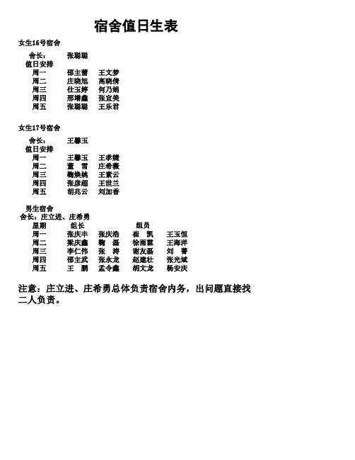宿舍值日生表