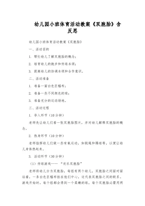 幼儿园小班体育活动教案《双胞胎》含反思