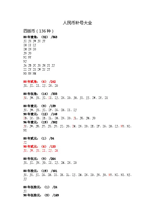 第四套第五套人民币补号大全