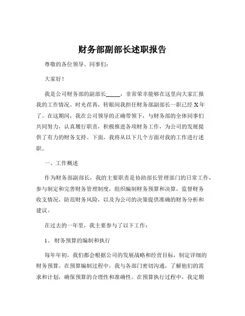 财务部副部长述职报告