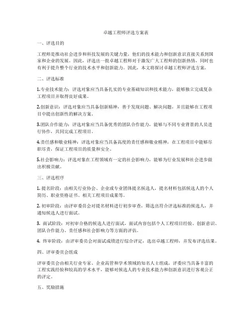 卓越工程师评选方案表