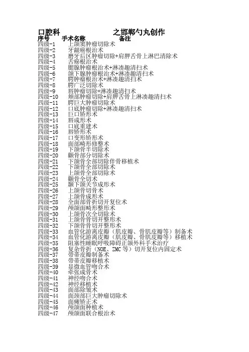 口腔科手术分级