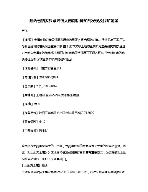 陕西省镇安县柴坪镇大南沟铅锌矿的发现及找矿前景