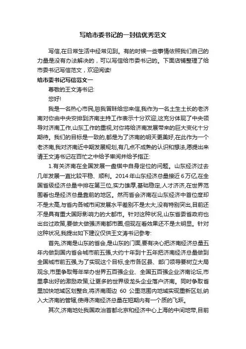 写给市委书记的一封信优秀范文