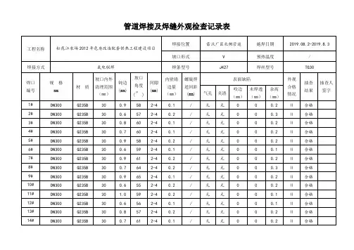 管道焊接及焊缝外观检查记录表