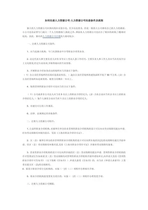 注册人力资源公司条件