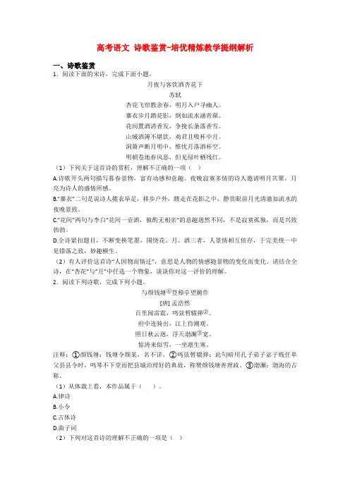 高考语文 诗歌鉴赏-培优精炼教学提纲解析