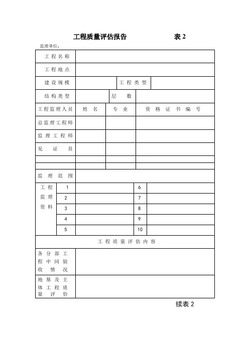 工程质量评估报告表2-监理单位