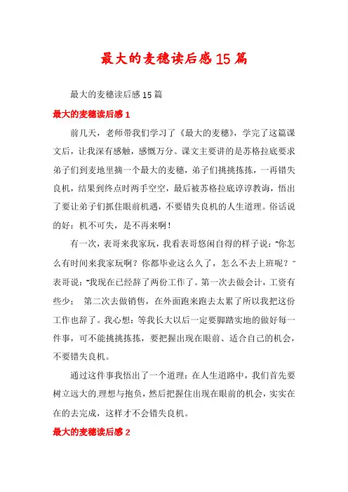 最大的麦穗读后感15篇