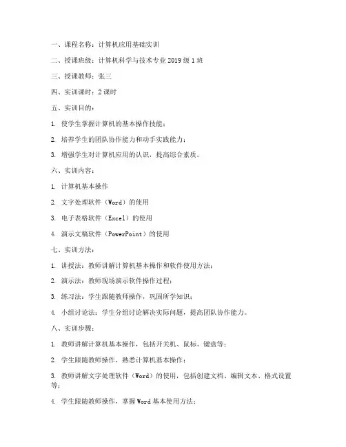 讲解实训教案模板范文