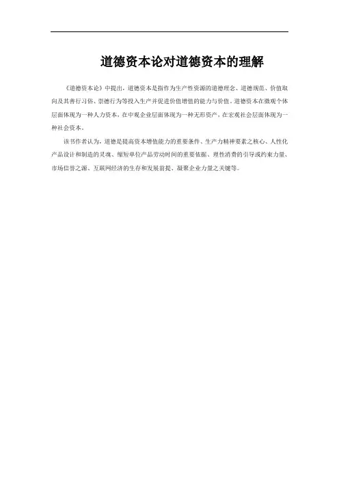 道德资本论对道德资本的理解