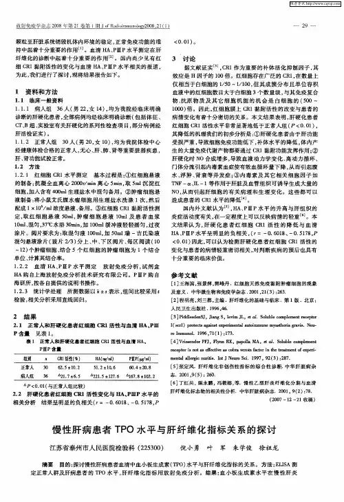 慢性肝病患者TPO水平与肝纤维化指标关系的探讨