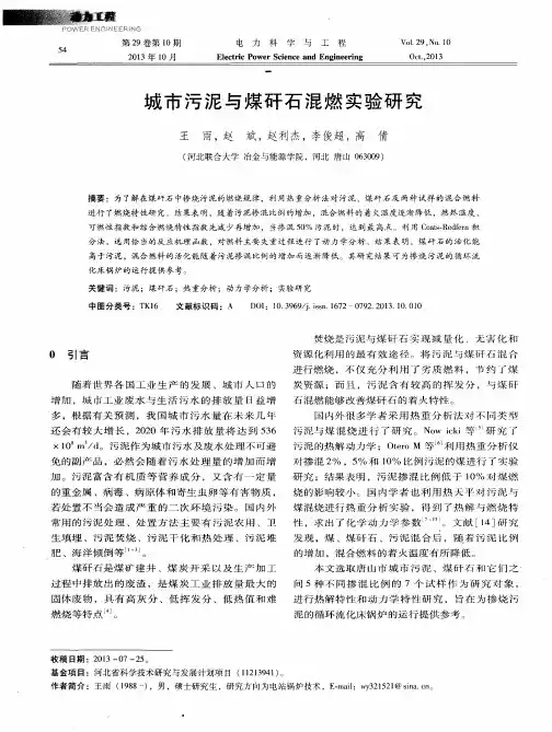 城市污泥与煤矸石混燃实验研究
