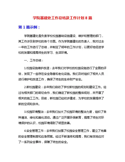 学院基建处工作总结及工作计划8篇