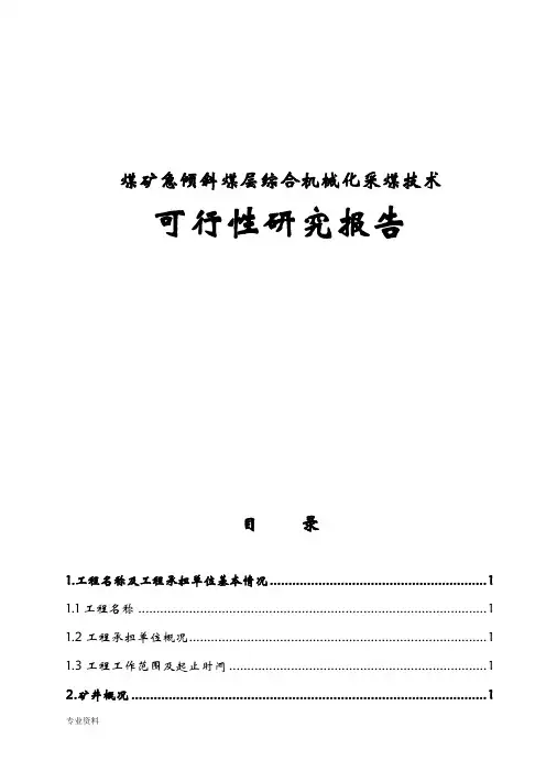 煤矿急倾斜煤层综合机械化采煤技术项目可行性研究报告