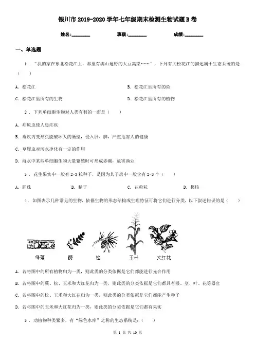 银川市2019-2020学年七年级期末检测生物试题B卷