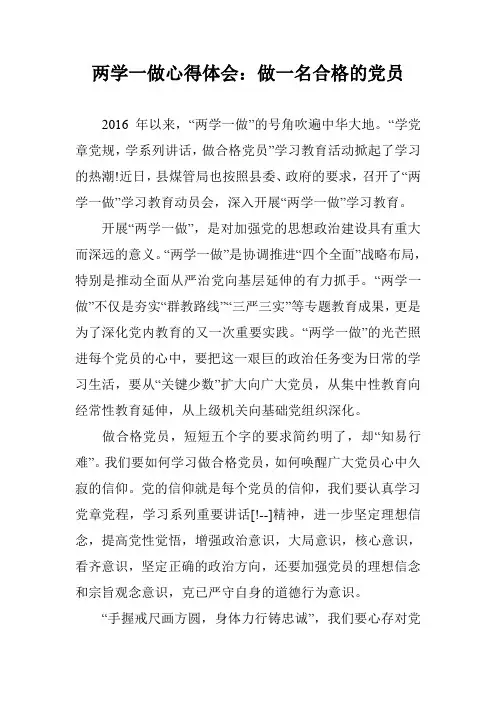 两学一做心得体会：做一名合格的党员