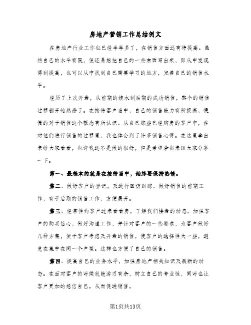 2024年房地产营销工作总结例文（5篇）