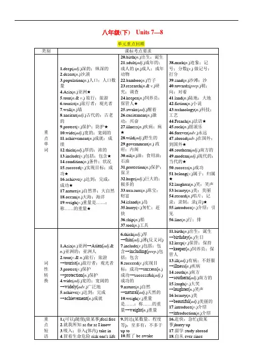 中考英语考点回顾专题 八下Units 7-8
