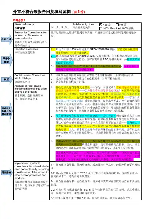 外审不符合项报告回复填写范例(使用5Why分析法)