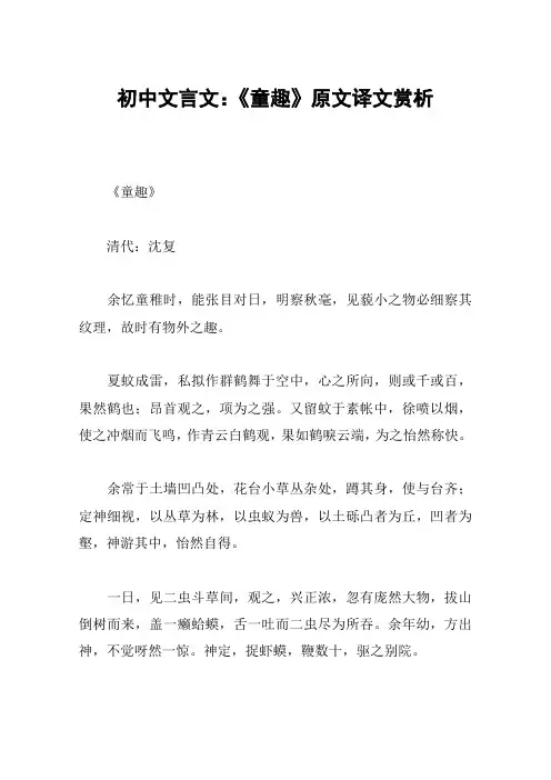 初中文言文：《童趣》原文译文赏析