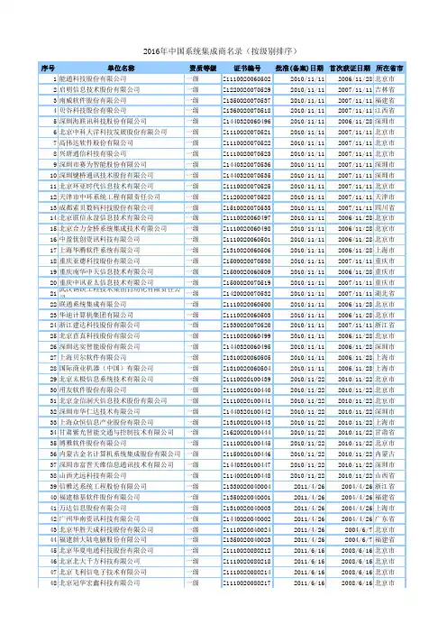 2016年中国系统集成商名单大全(最新)