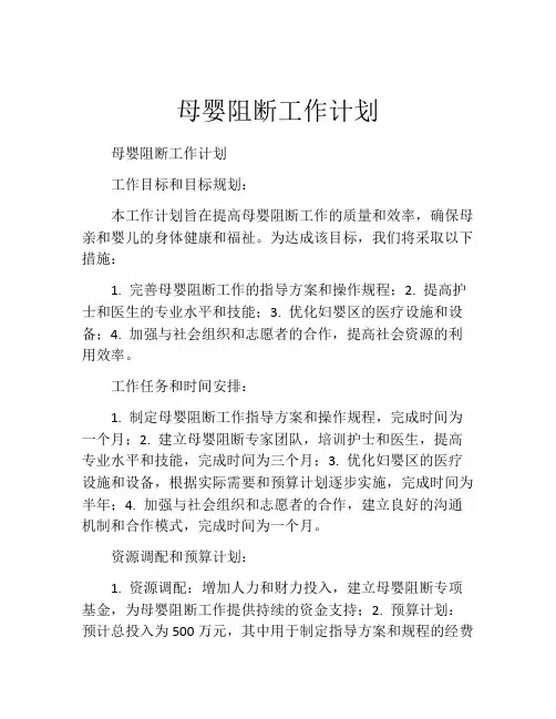 母婴阻断工作计划