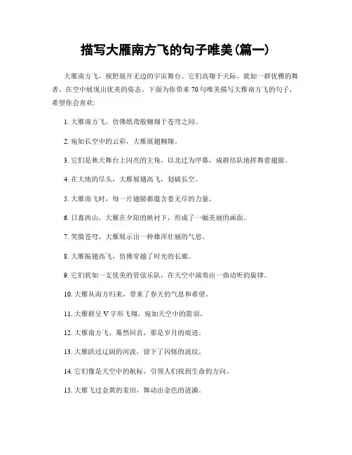 描写大雁南方飞的句子唯美(精选两篇)