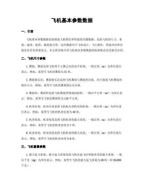 飞机基本参数数据