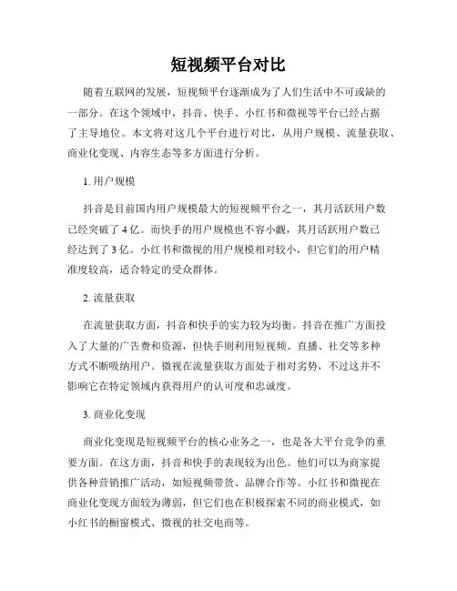 短视频平台对比