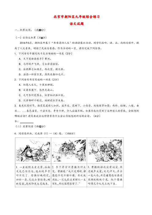 2021年北京市朝阳区中考一模语文试题(有答案)