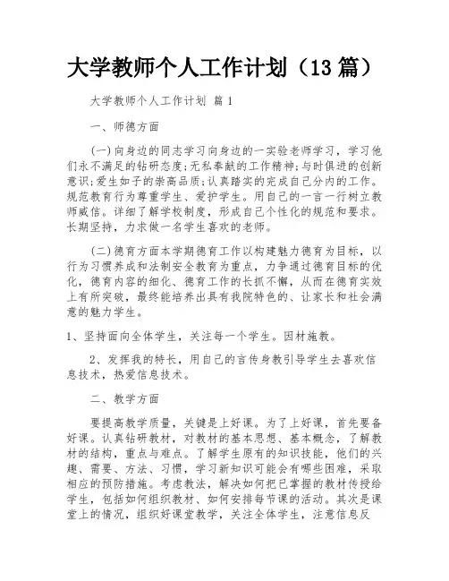 大学教师个人工作计划(13篇)