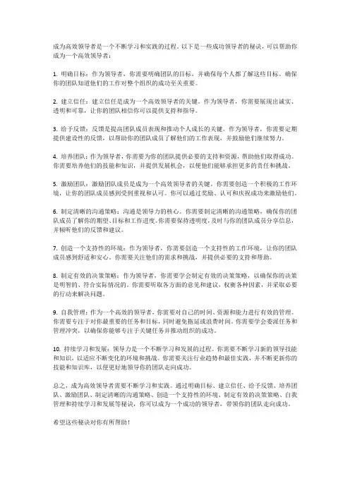 成为高效领导者：成功领导者的10个秘诀