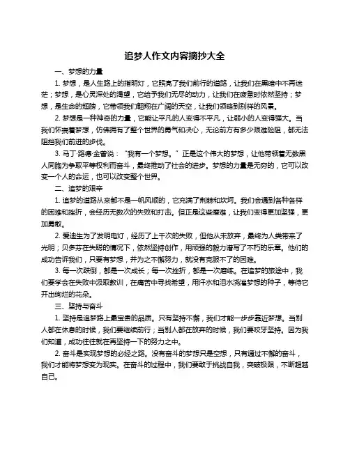 追梦人作文内容摘抄大全