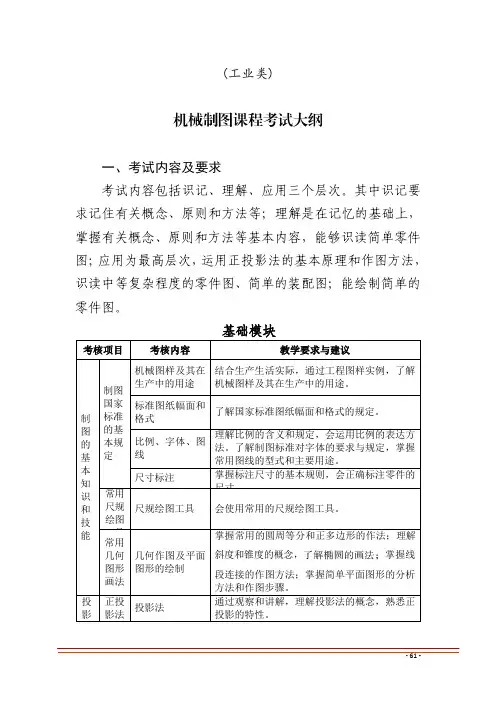 2021甘肃省对口升学考试大纲-机械制图课程考试大纲