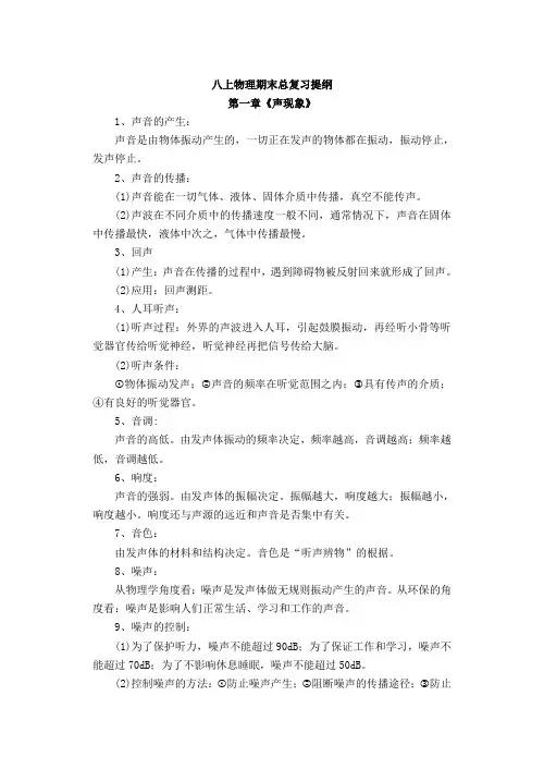 八上物理期末复习提纲(人教版).doc