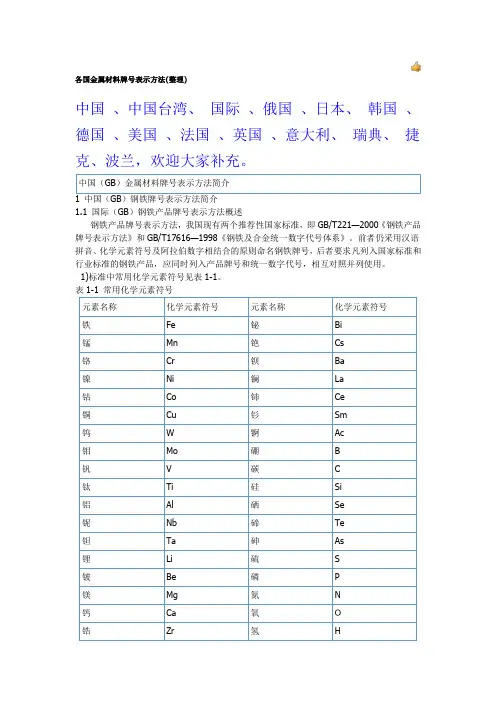各国金属材料牌号表示方法