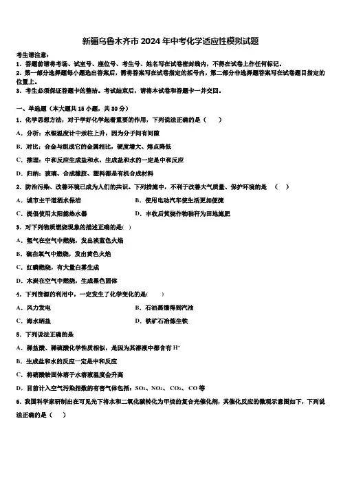 新疆乌鲁木齐市2024届中考化学适应性模拟试题含解析