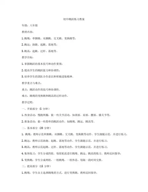 初中跳跃练习教案