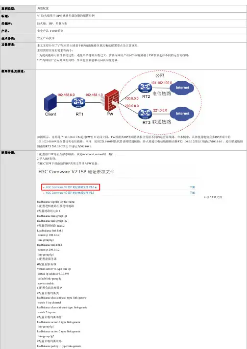 V7+防火墙基于ISP出链路负载均衡的配置举例