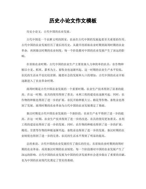历史小论文作文模板