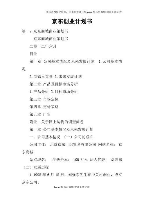 京东创业计划书