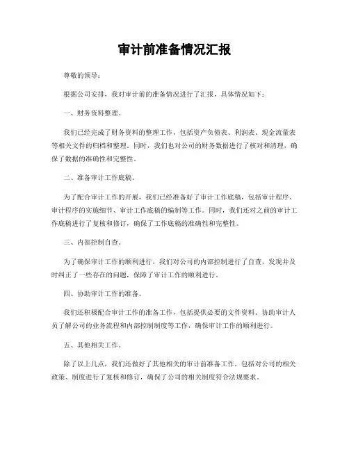审计前准备情况汇报
